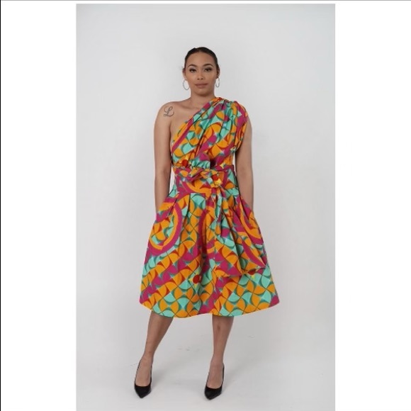 African Print Ankara Handmade Infinity Midi Dress - Picture 3 of 5